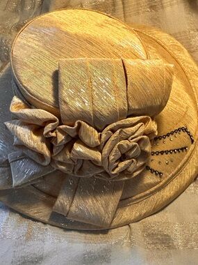 Women's Gold Dress Hat with Rosette Trim